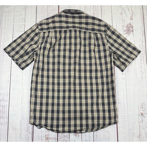 Carhartt Relaxed Fit Button Down Shirt Men Sz M Yellow plaid Short Sleeve Pocket - Picture 2 of 7